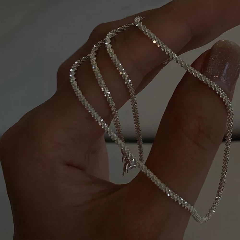 Anthropologie 925 Silver Sparkling Clavicle Chain Choker Necklace